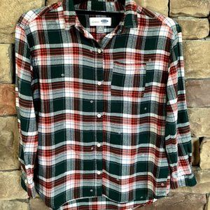 Old Navy green and red plaid flannel shirt